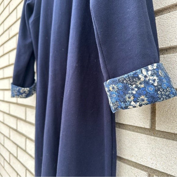 Talbots Navy Blue Cotton Knit Floral Collared Shift Dress - Picture 6 of 13
